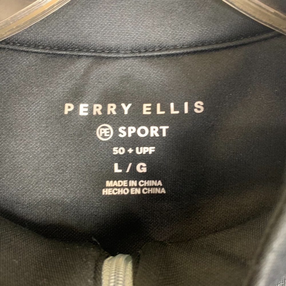 Mens Perry Ellis Large Blue Cotton Blend Long Sleeve Pull Over Half Zip Sweater - Picture 2 of 5